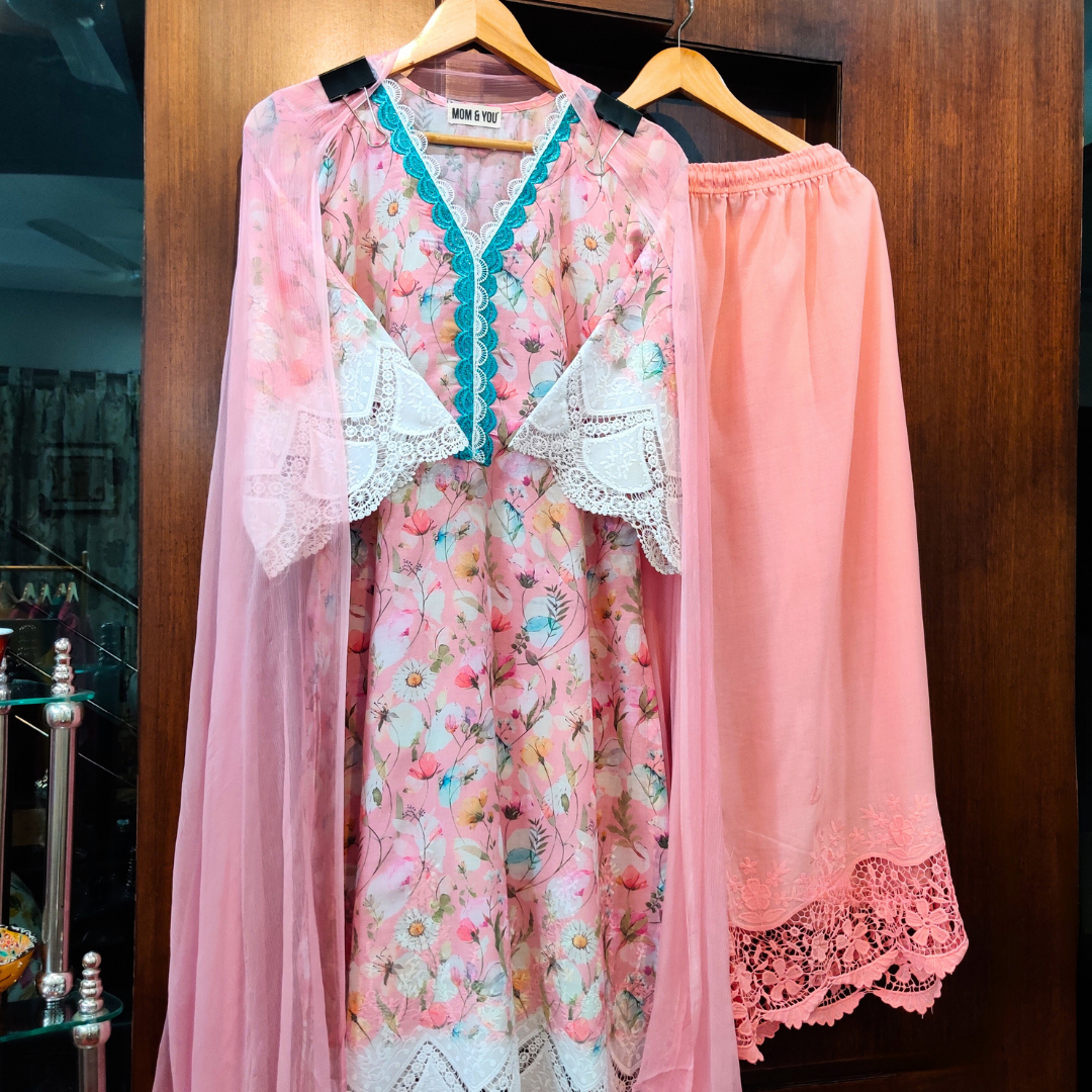 Pink Digital Printed Embroidered Cotton Stitched Suit Set1