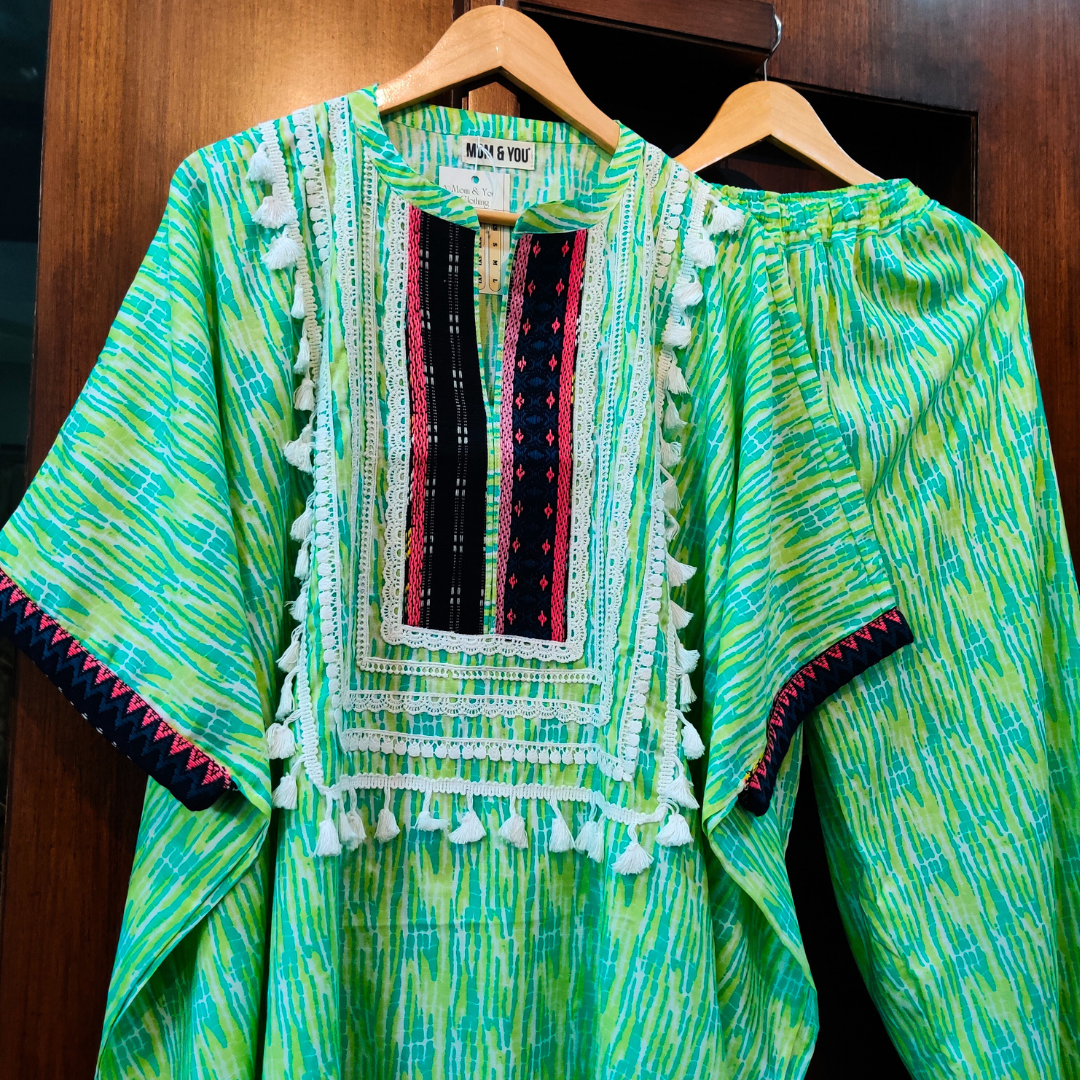 Lime Green Tie Dye Embroidered Cotton Stitched Co-Ord Set