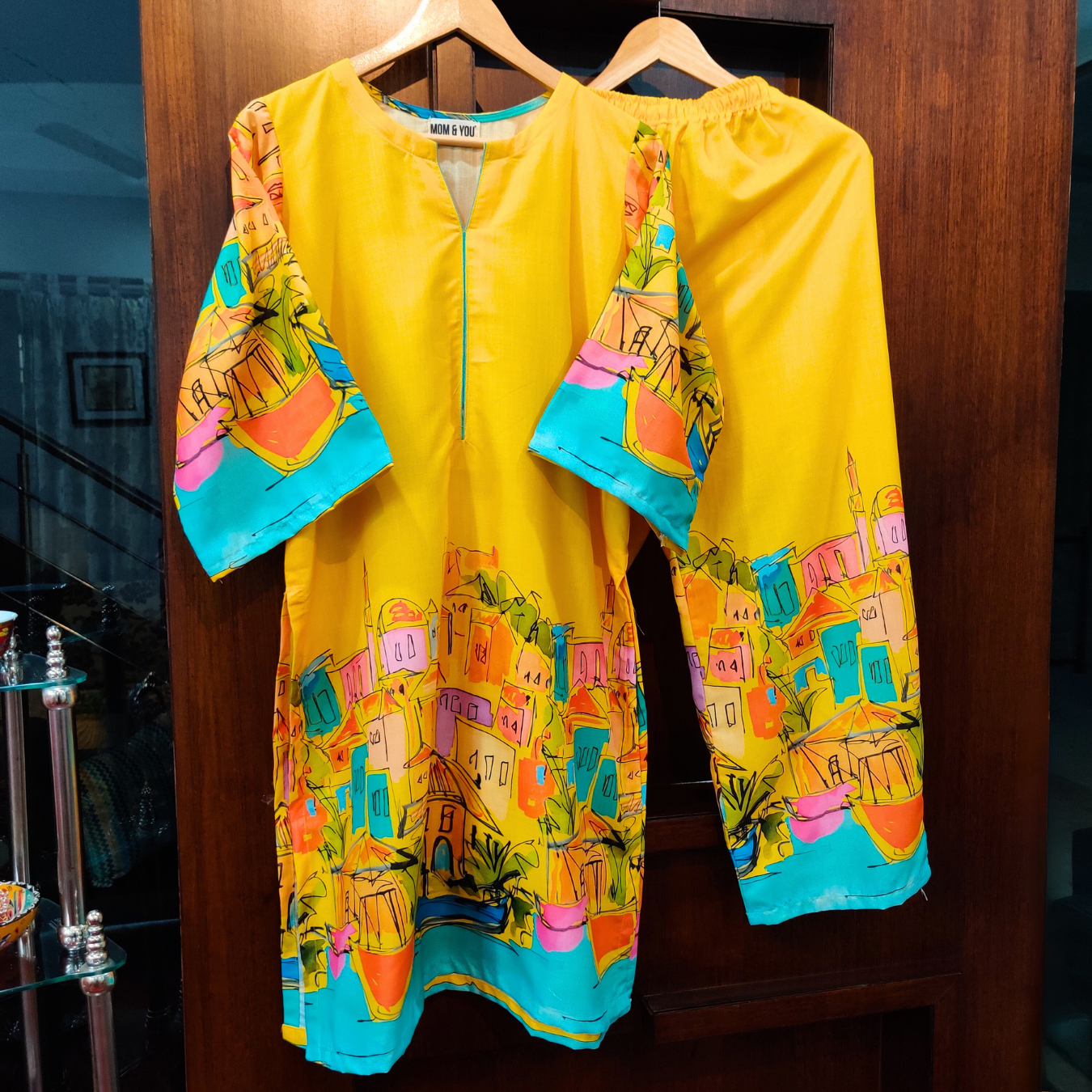 Yellow Digital Printed Linen Cotton Stitched Co-Ord Set