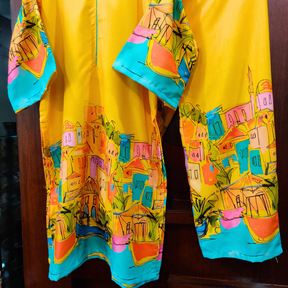 Yellow Digital Printed Linen Cotton Stitched Co-Ord Set