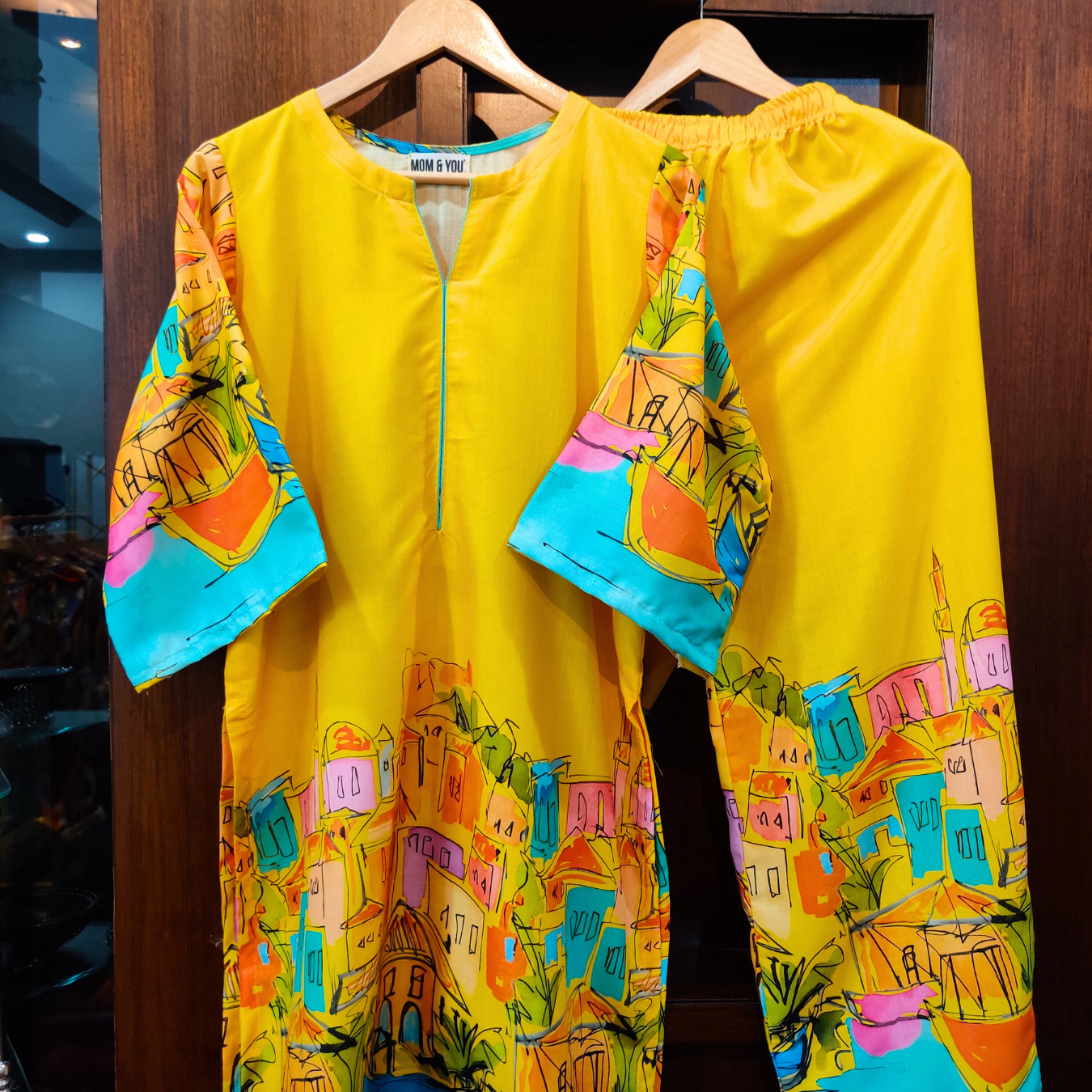 Yellow Digital Printed Linen Cotton Stitched Co-Ord Set