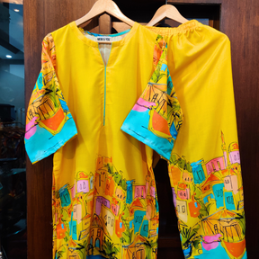 Yellow Digital Printed Linen Cotton Stitched Co-Ord Set