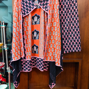 Orange Paisley Abstract Ajrakh Cotton Stitched Suit Set