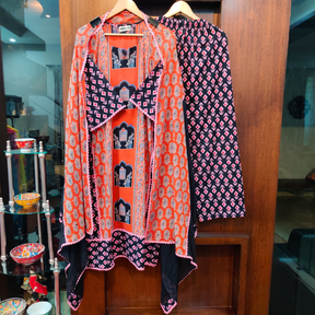 Orange Paisley Abstract Ajrakh Cotton Stitched Suit Set