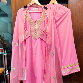 Pink Magenta Golden Gota Cotton Stitched Suit Set