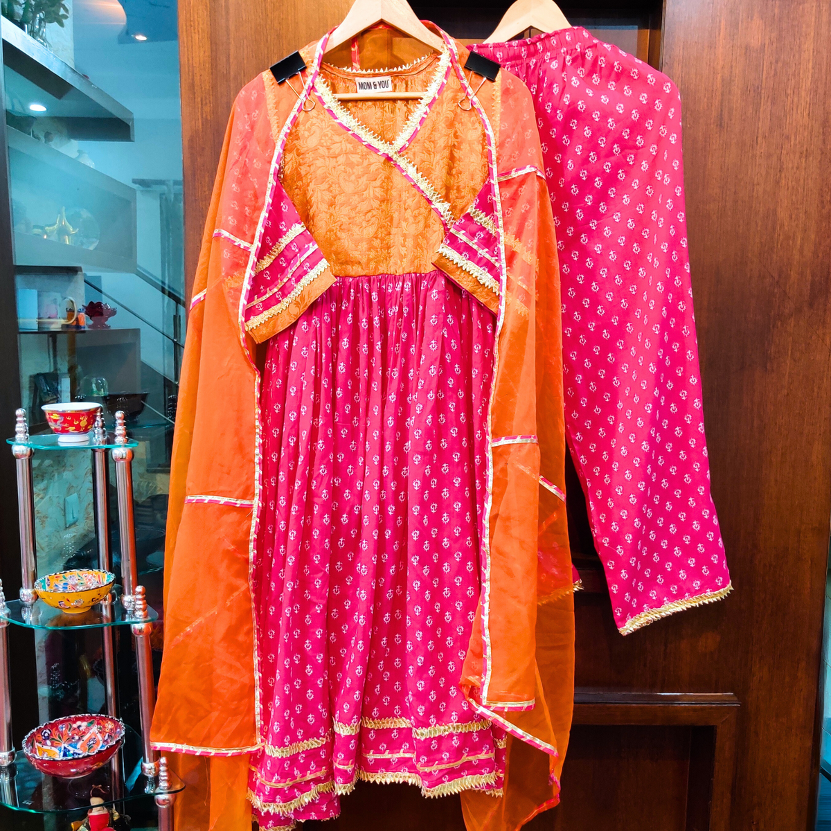 Magenta Cotton Stitched Anarkali Suit Set