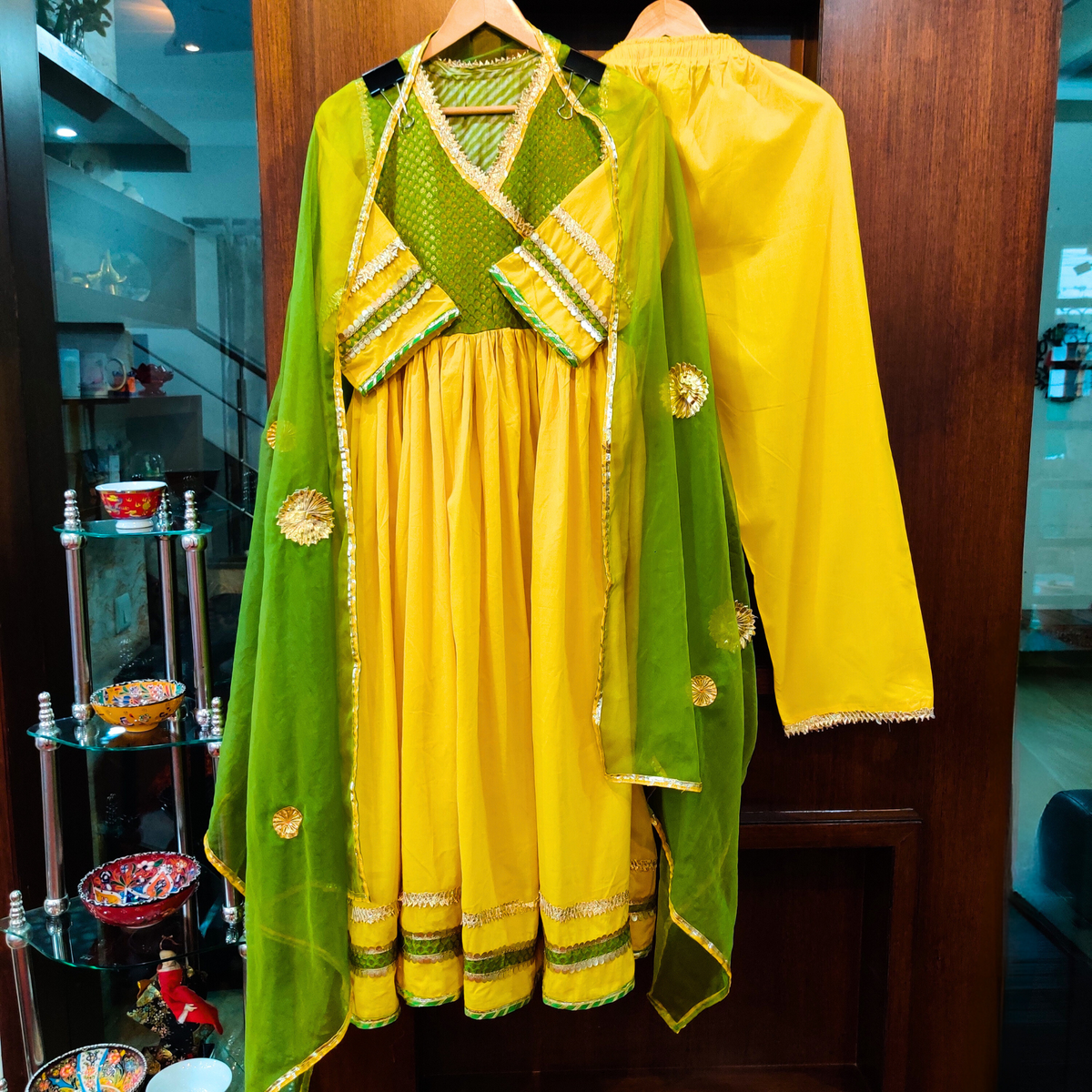 Yellow Cotton Stitched Anarkali Suit Set