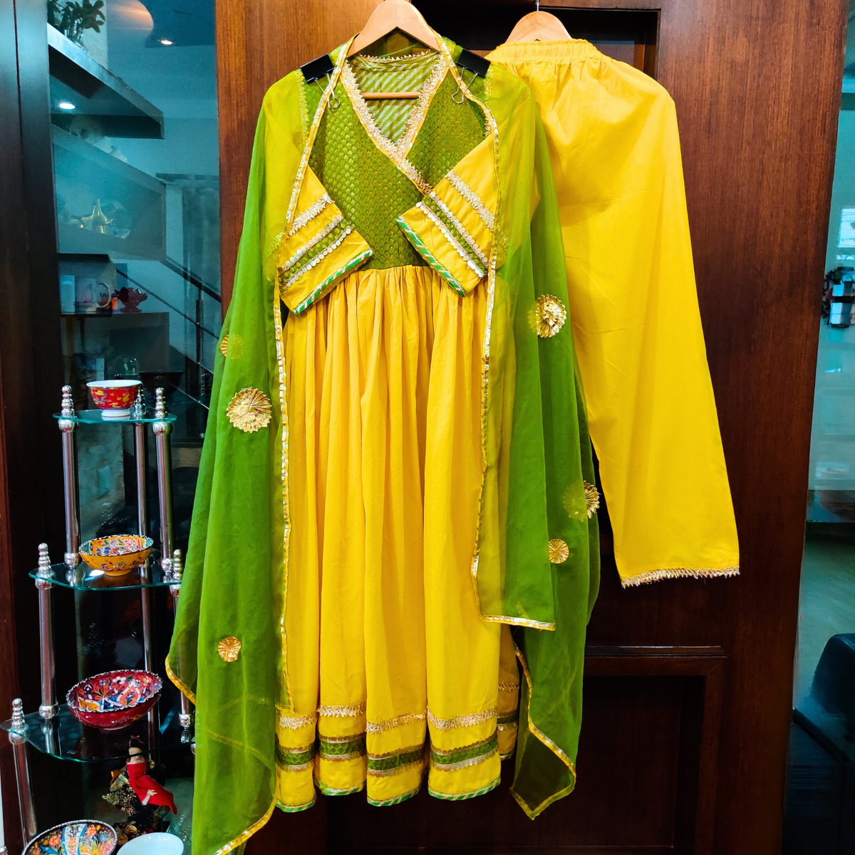 Yellow Cotton Stitched Anarkali Suit Set