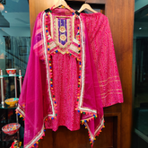 Magenta Bandhej Golden Handcrafted Gota Flowable Cotton Stitched Suit Set