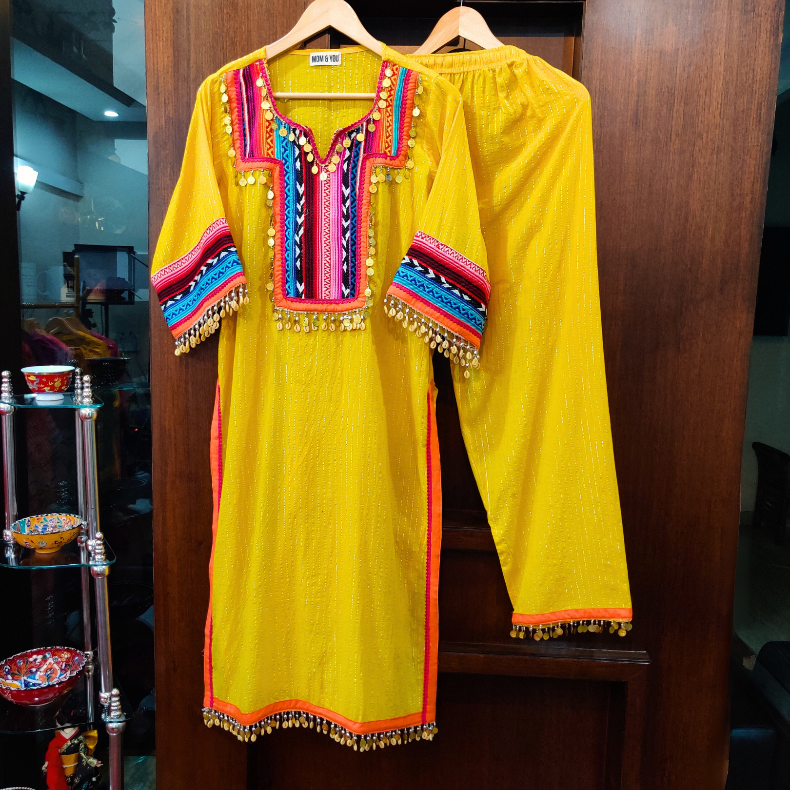 Yellow Multi-Colour Embroidered Lurex Cotton Stitched Co-Ord Set