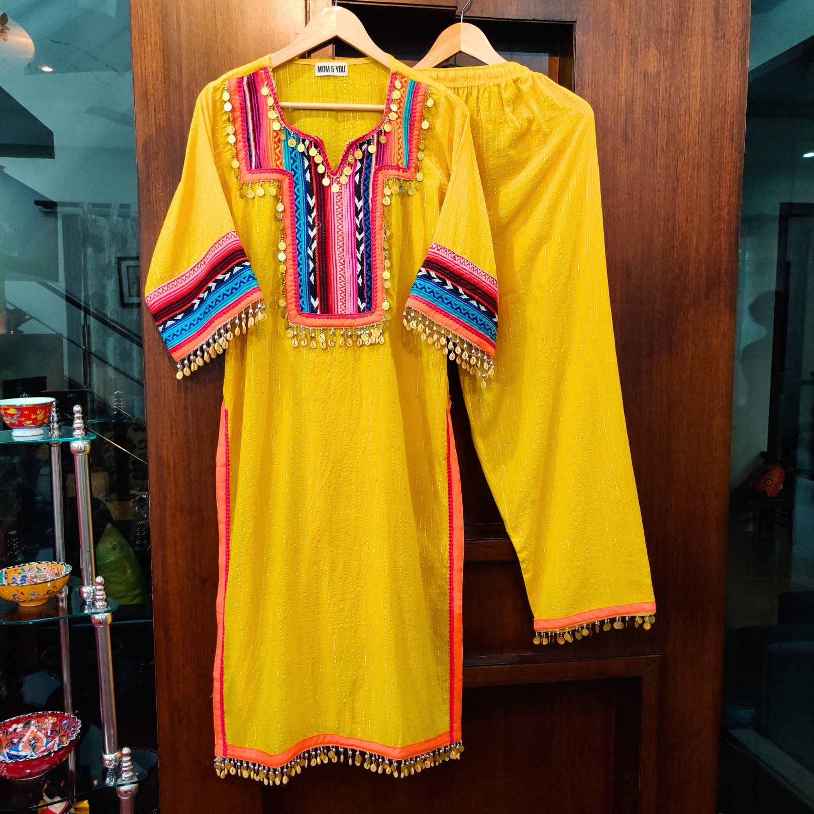 Yellow Multi-Colour Embroidered Lurex Cotton Stitched Co-Ord Set