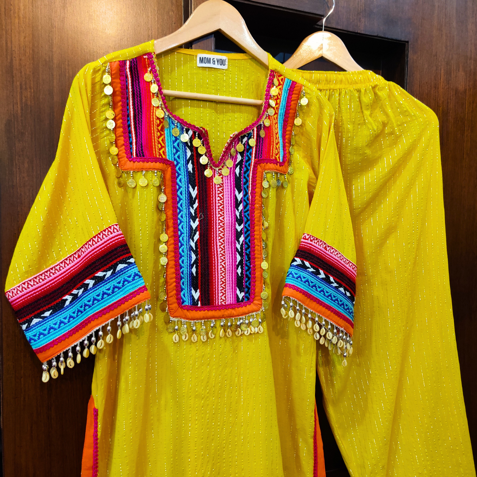 Yellow Multi-Colour Embroidered Lurex Cotton Stitched Co-Ord Set