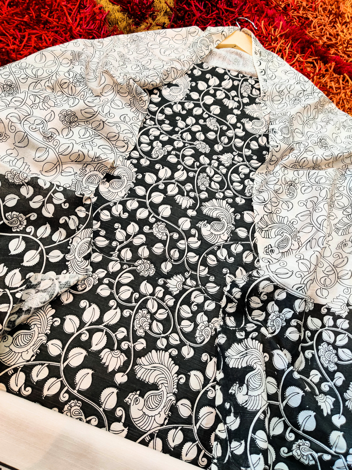 Black Madhubani Cotton Silk Unstitched Dress Material Suit Set - Mom & You Clothing