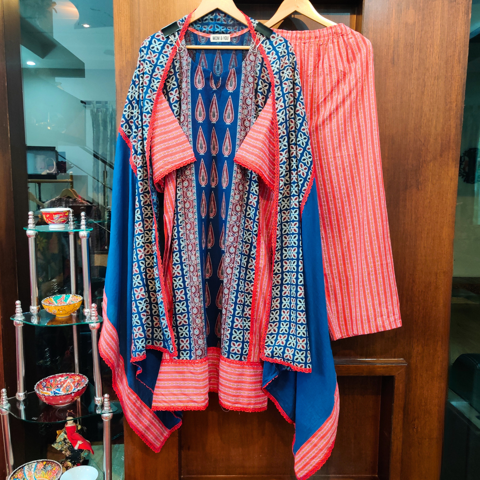 Blue Ajrakh Cotton Stitched Suit Set - Mom & You Clothing