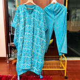 Blue Dabu Kurta Kaftan Cotton Stitched Co-Ord Set - Mom & You Clothing