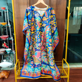 Blue Digital Printed Muslin Silk Stitched Kurta Kaftan - Mom & You Clothing