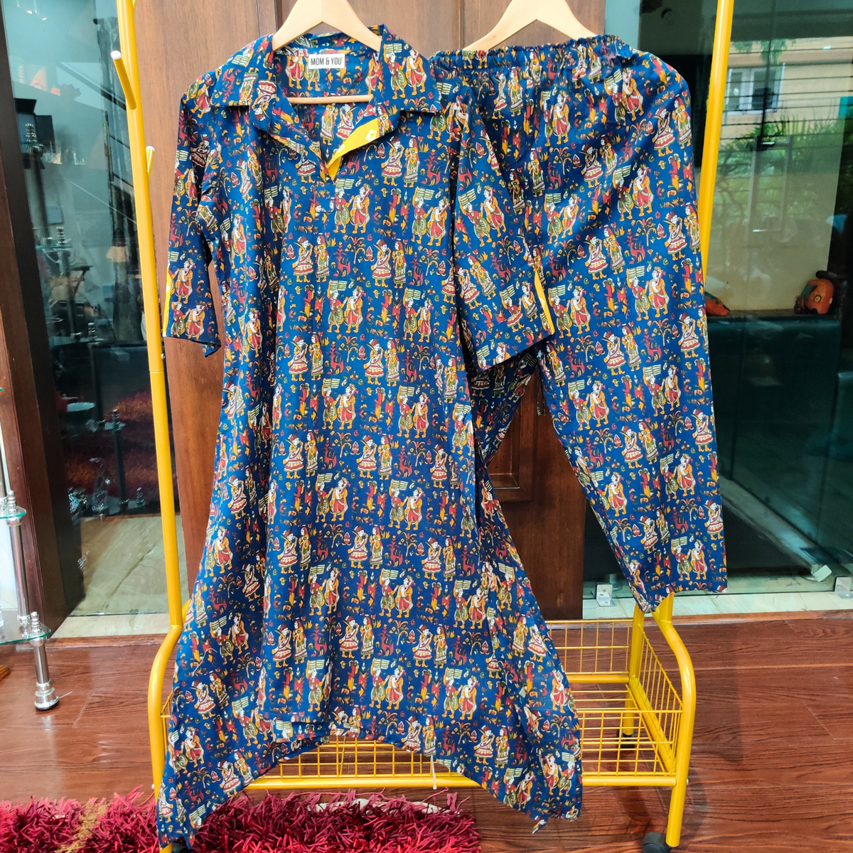 Blue Kalamkari Cotton Stitched Co-Ord Set - Mom & You Clothing