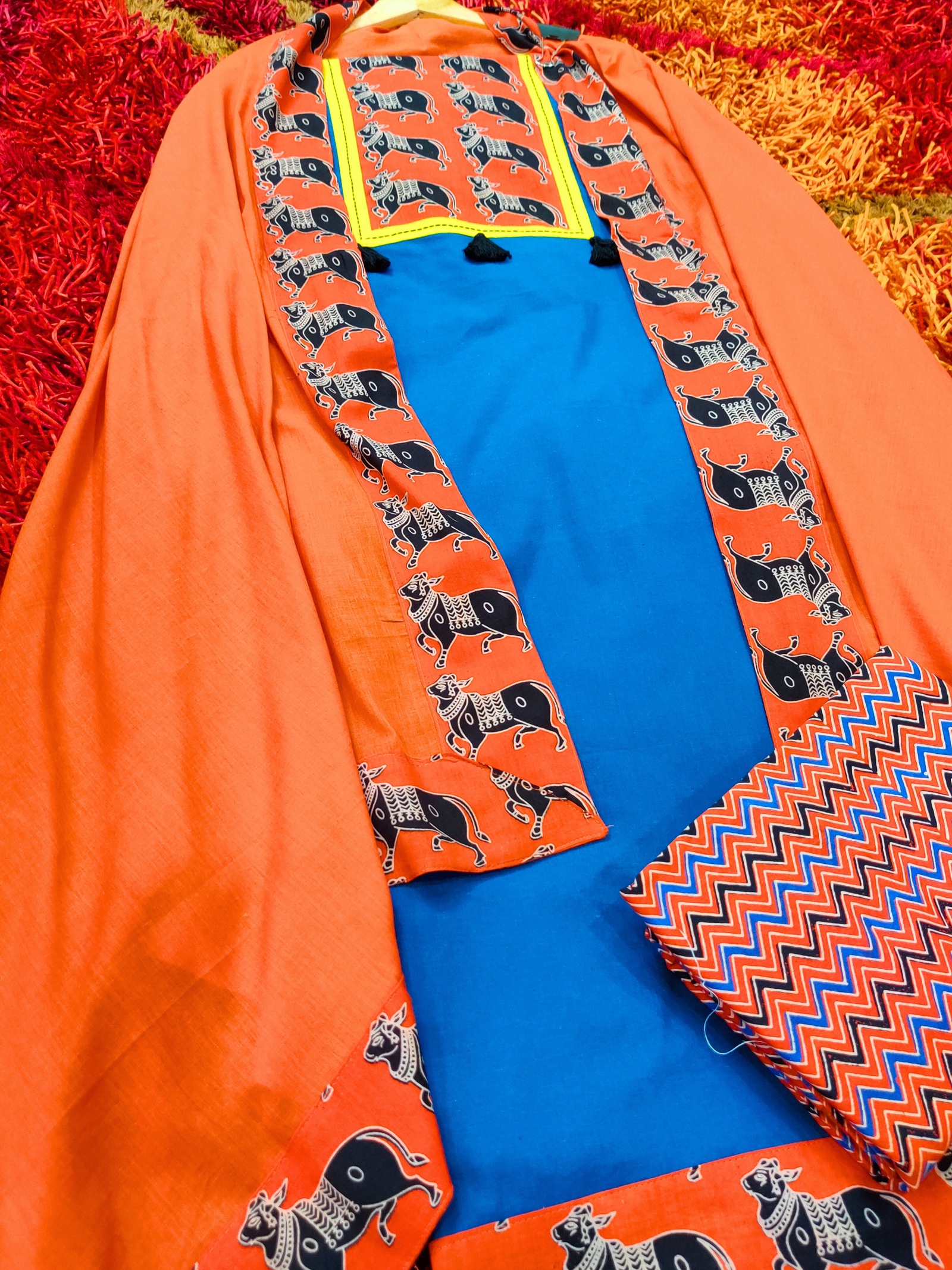 Blue Kalamkari Cotton Unstitched Dress Material Suit Set - Mom & You Clothing