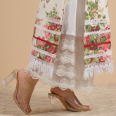 Statement Palazzo: White Cotton Palazzo with Four Intricate Laces