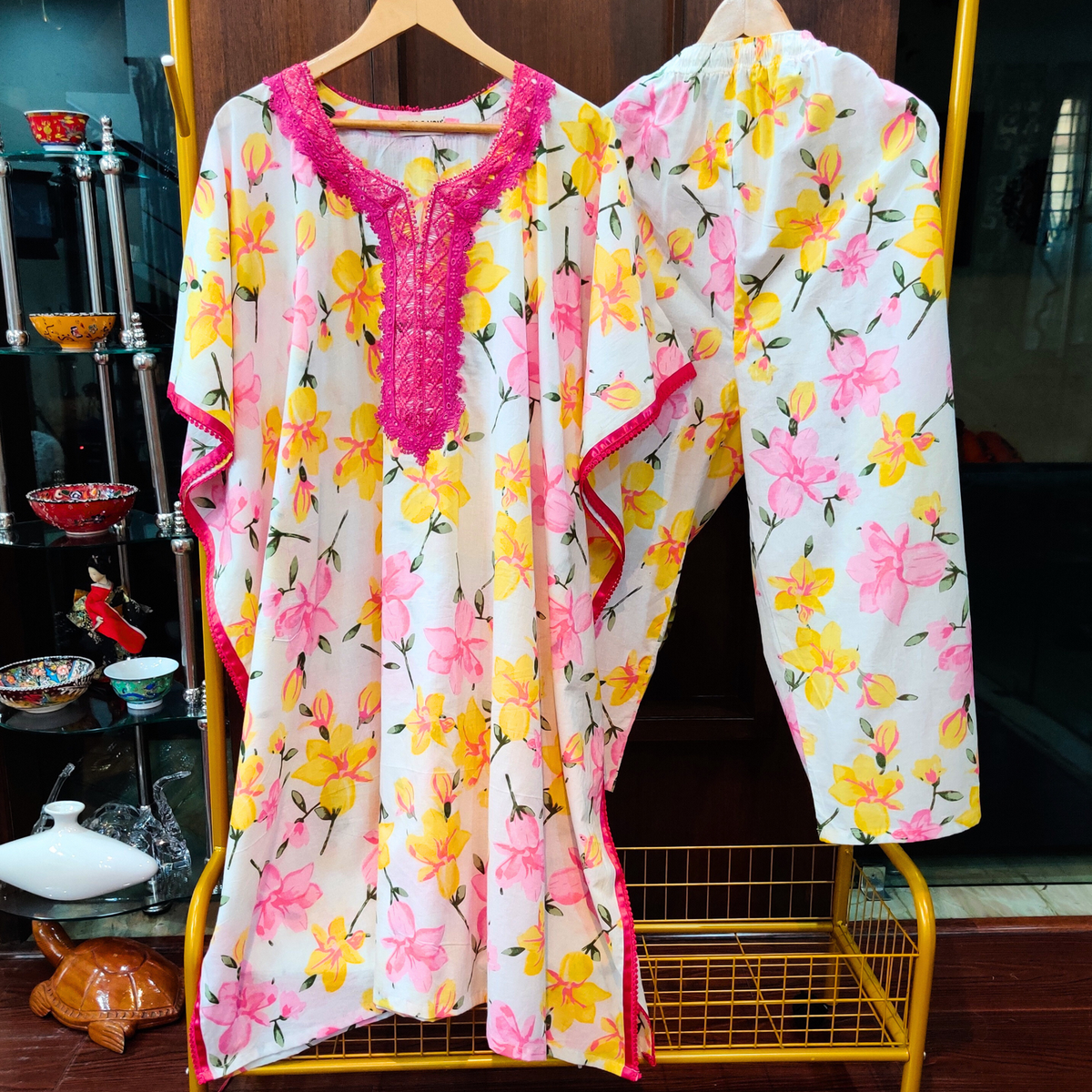 Floral Handblock Kurta Kaftan Cotton Stitched Co-Ord Set - Mom & You Clothing