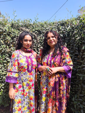 Purple Floral Handblock Cotton Stitched Suit Set