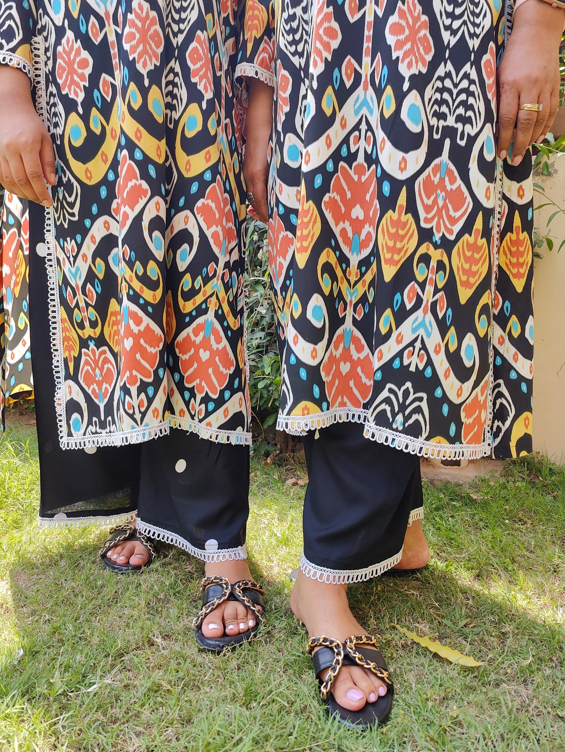Black Abstract Digital Printed Cotton Stitched Co-Ord Set