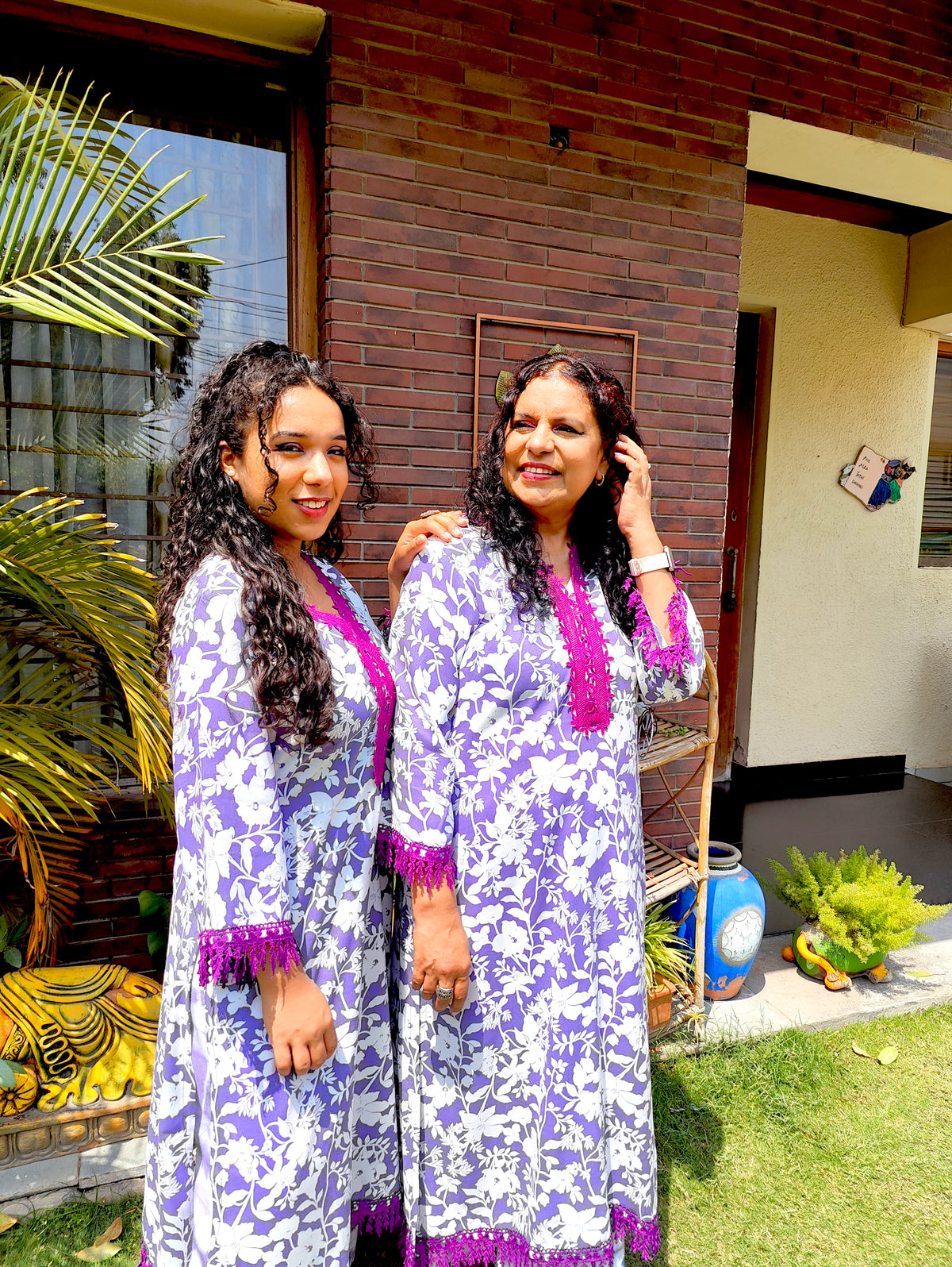 Purple and White Digital Printed Cotton Stitched Co-Ord Set