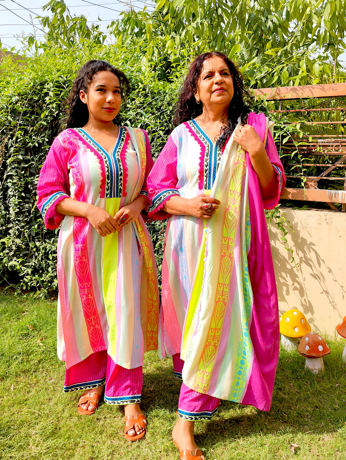 Multi-Coloured Afghani Magenta Embroidered Stitched Suit Set