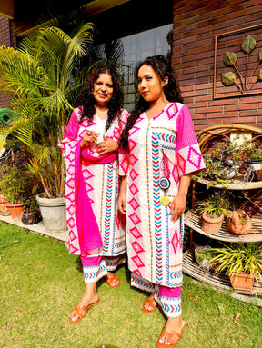 Magenta Afghani Embroidered Tassels Stitched Suit Set