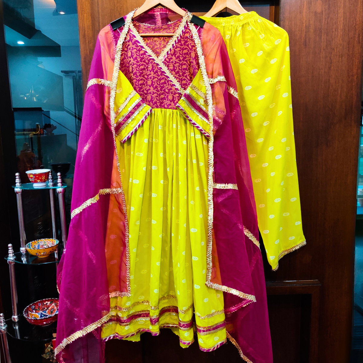 Lemon Yellow Cotton Stitched Anarkali Suit Set - Mom & You Clothing