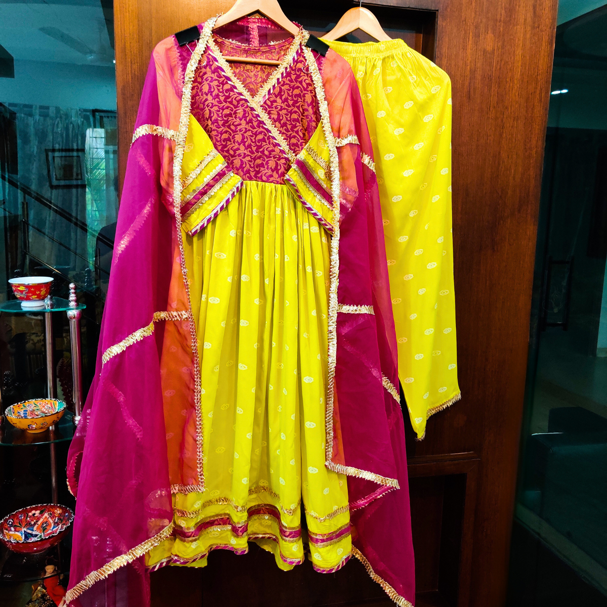 Lemon Yellow Cotton Stitched Anarkali Suit Set - Mom & You Clothing