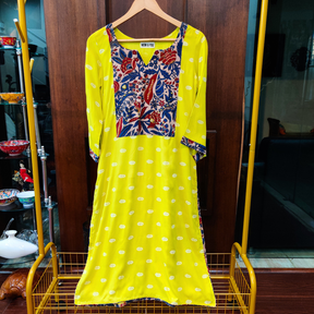 Lime Green Cotton Stitched Kurta - Mom & You Clothing