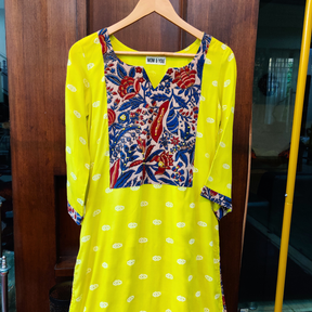 Lime Green Cotton Stitched Kurta - Mom & You Clothing