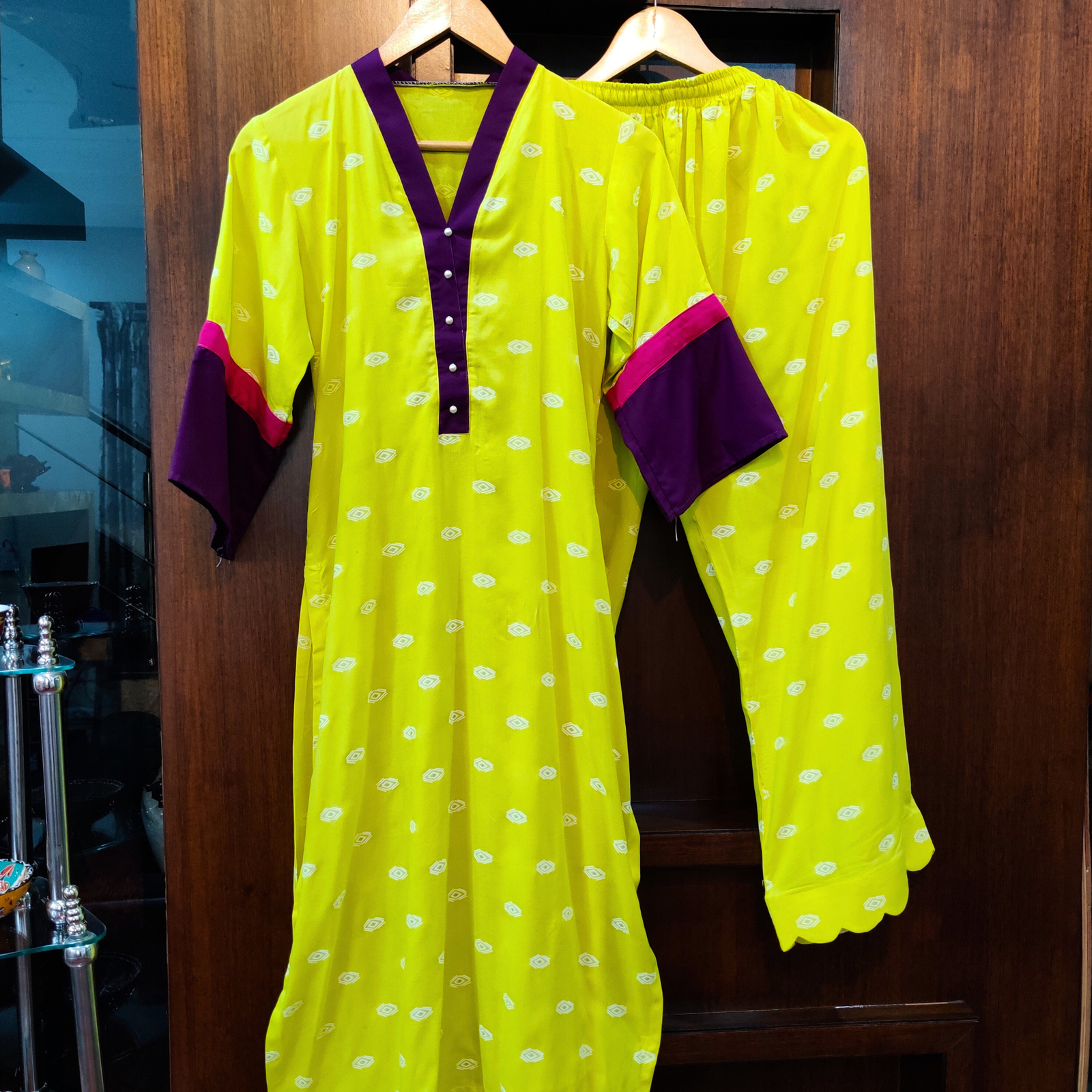 Lime Green Handblock Cotton Stitched Co-Ord Set - Mom & You Clothing