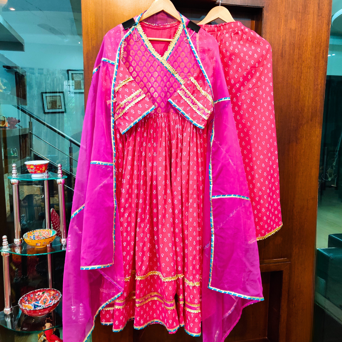 Magenta Cotton Stitched Anarkali Suit Set - Mom & You Clothing