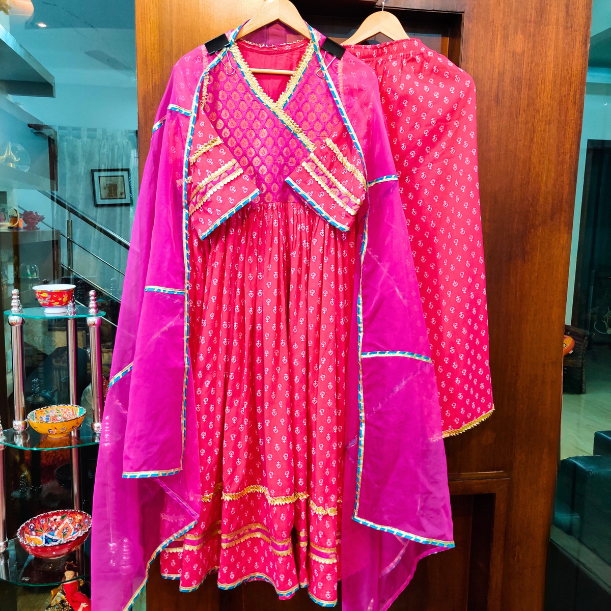 Magenta Cotton Stitched Anarkali Suit Set - Mom & You Clothing