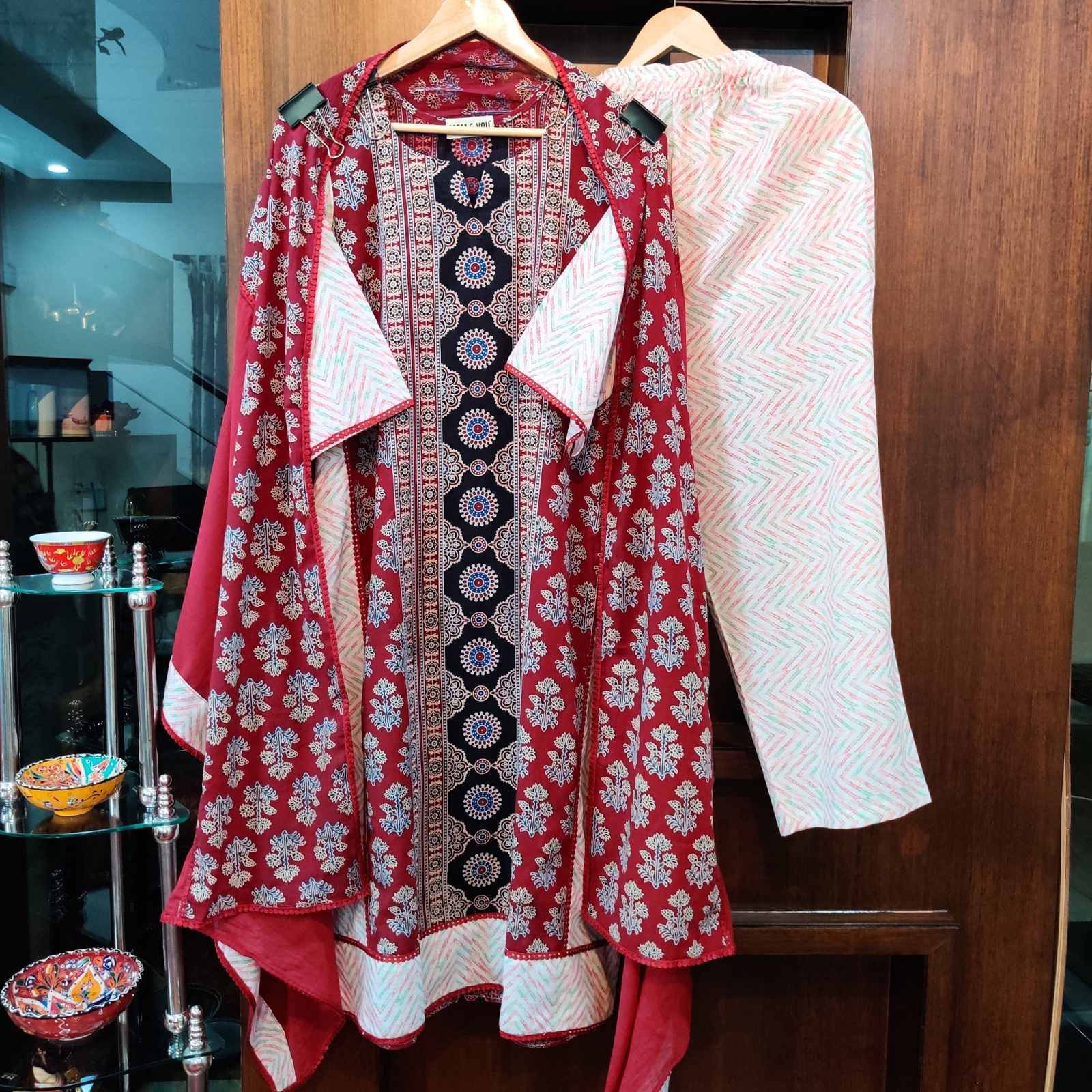 Maroon Ajrakh Cotton Stitched Suit Set - Mom & You Clothing