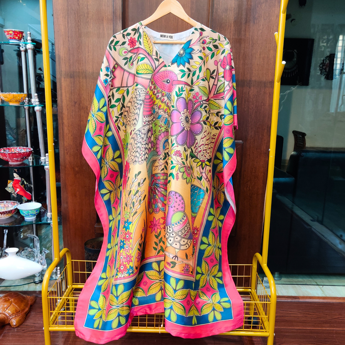 Multi Colour Digital Printed Muslin Silk Stitched Kurta Kaftan - Mom & You Clothing