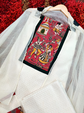 Off White Kalamkari Unstitched Dress Material Suit Set - Mom & You Clothing