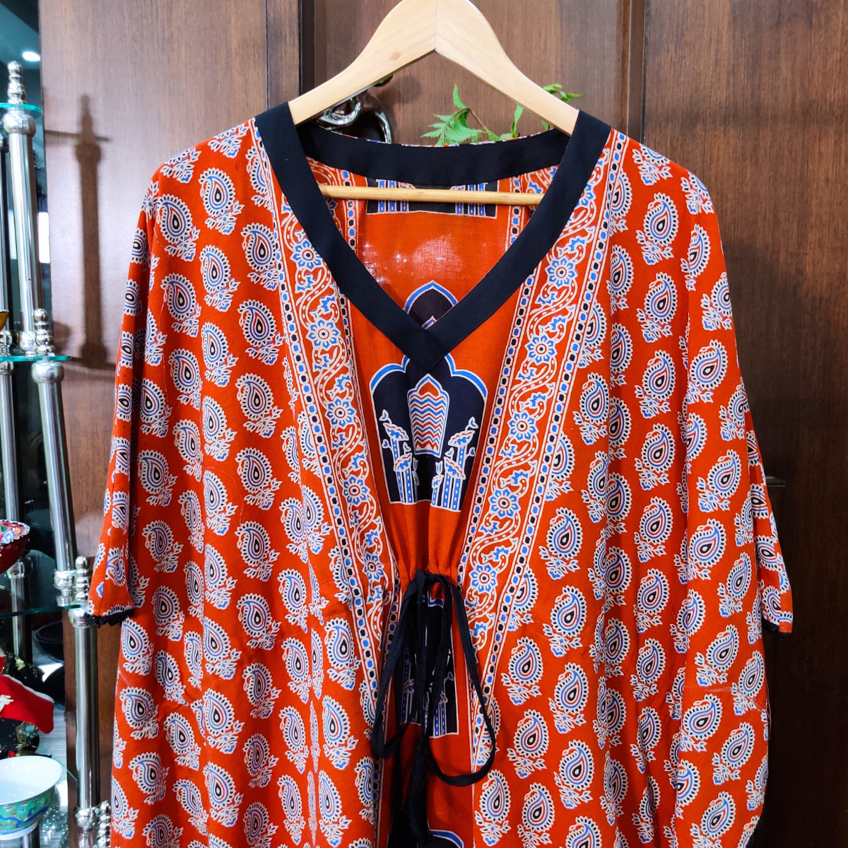 Orange Ajrakh Stitched Kurta Kaftan - Mom & You Clothing