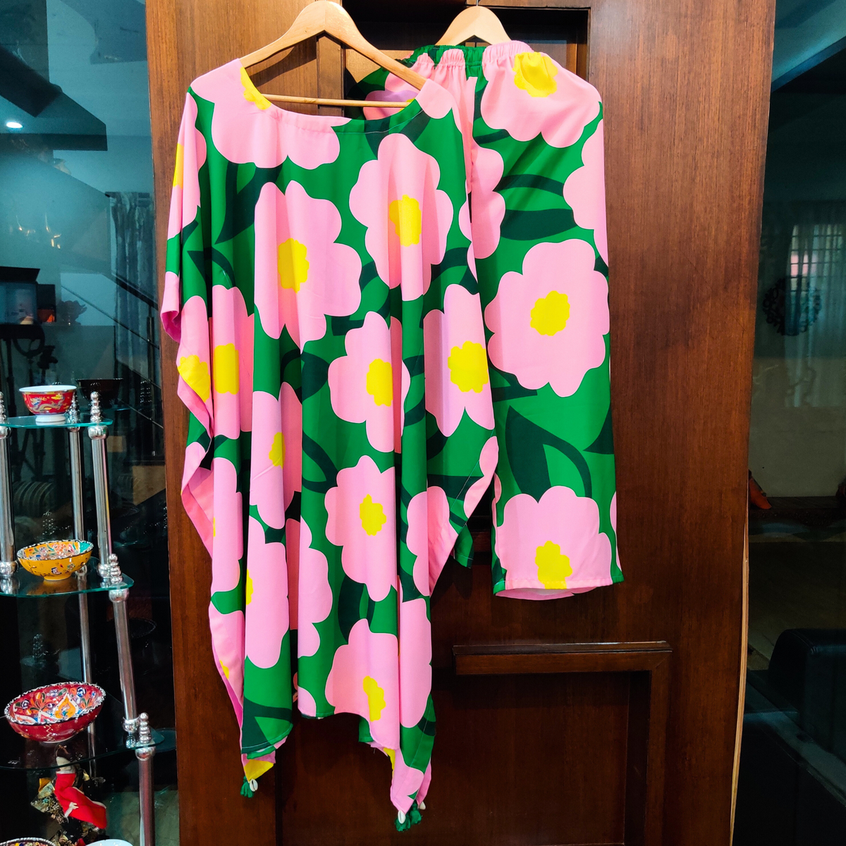 Pink Digital Printed Moss Georgette Kurta Kaftan Cotton Stitched Co-Ord Set - Mom & You Clothing