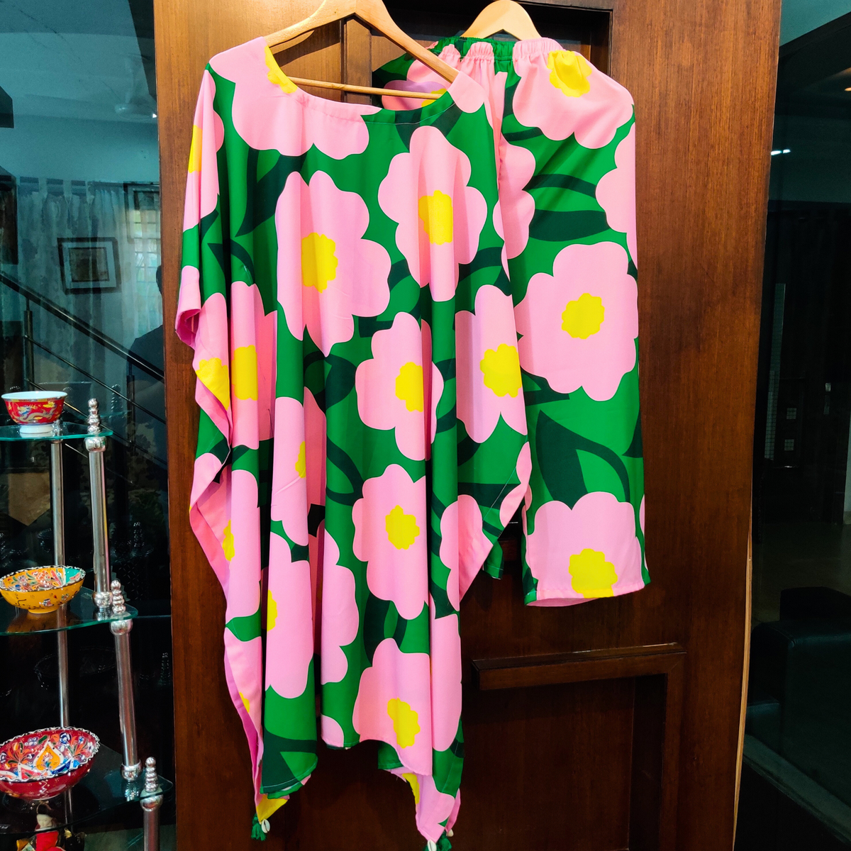 Pink Digital Printed Moss Georgette Kurta Kaftan Cotton Stitched Co-Ord Set - Mom & You Clothing