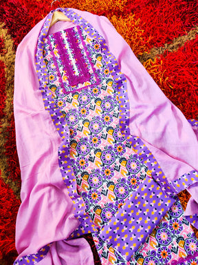 Purple Cotton Unstitched Dress Material Suit Set - Mom & You Clothing