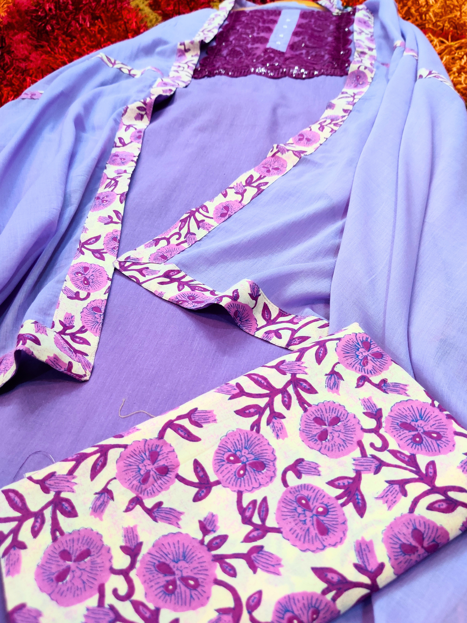 Purple Cotton Unstitched Dress Material Suit Set - Mom & You Clothing
