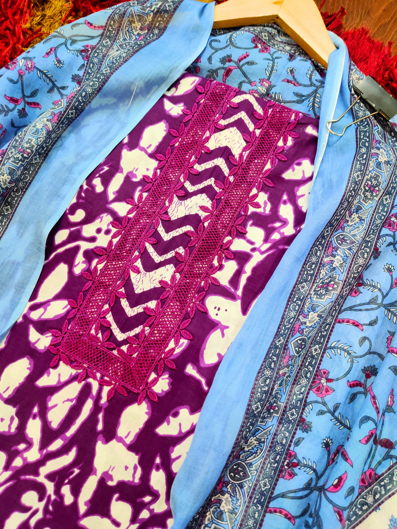 Purple Handblock Cotton Unstitched Dress Material Suit Set - Mom & You Clothing