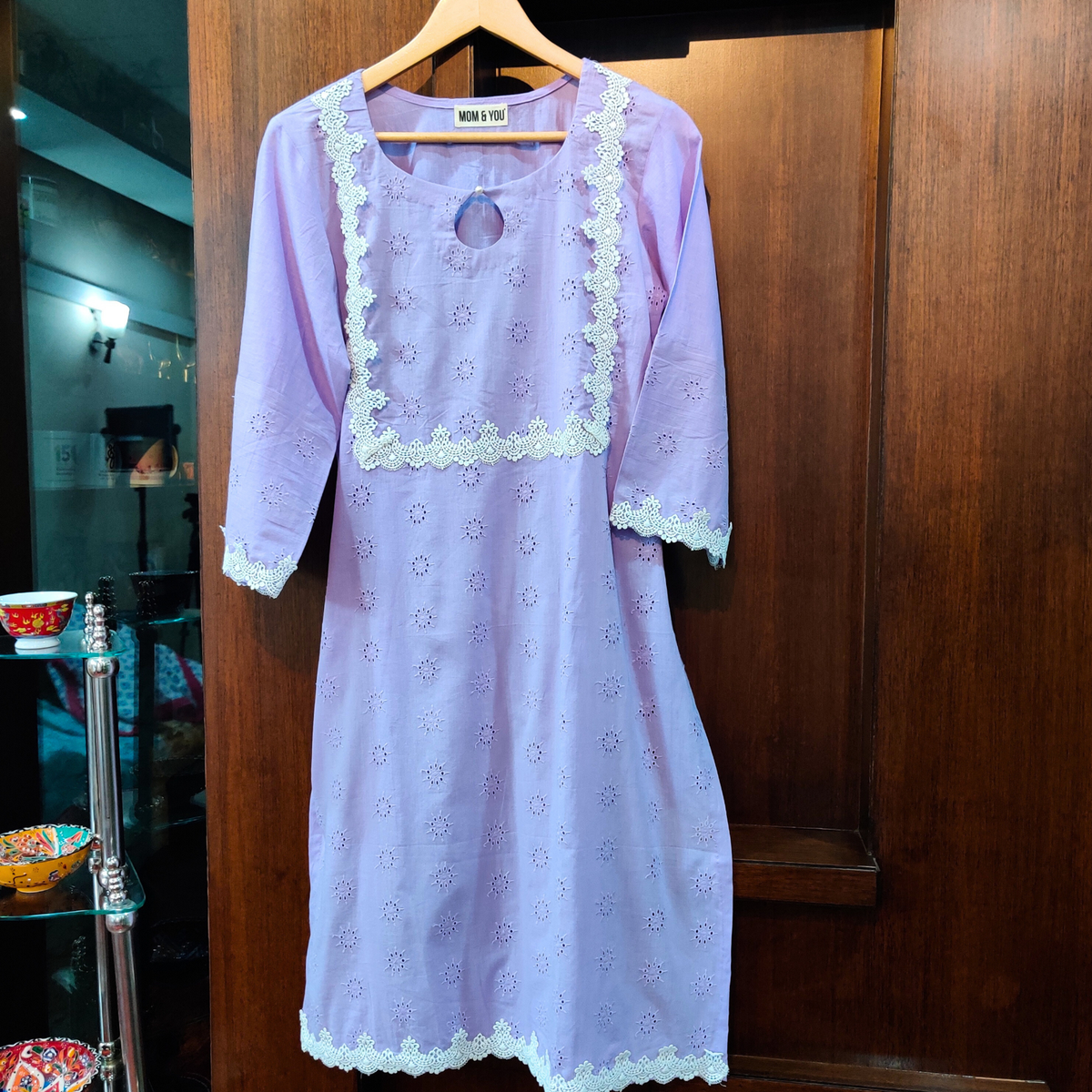 Purple Schiffli Cotton Stitched Kurta - Mom & You Clothing