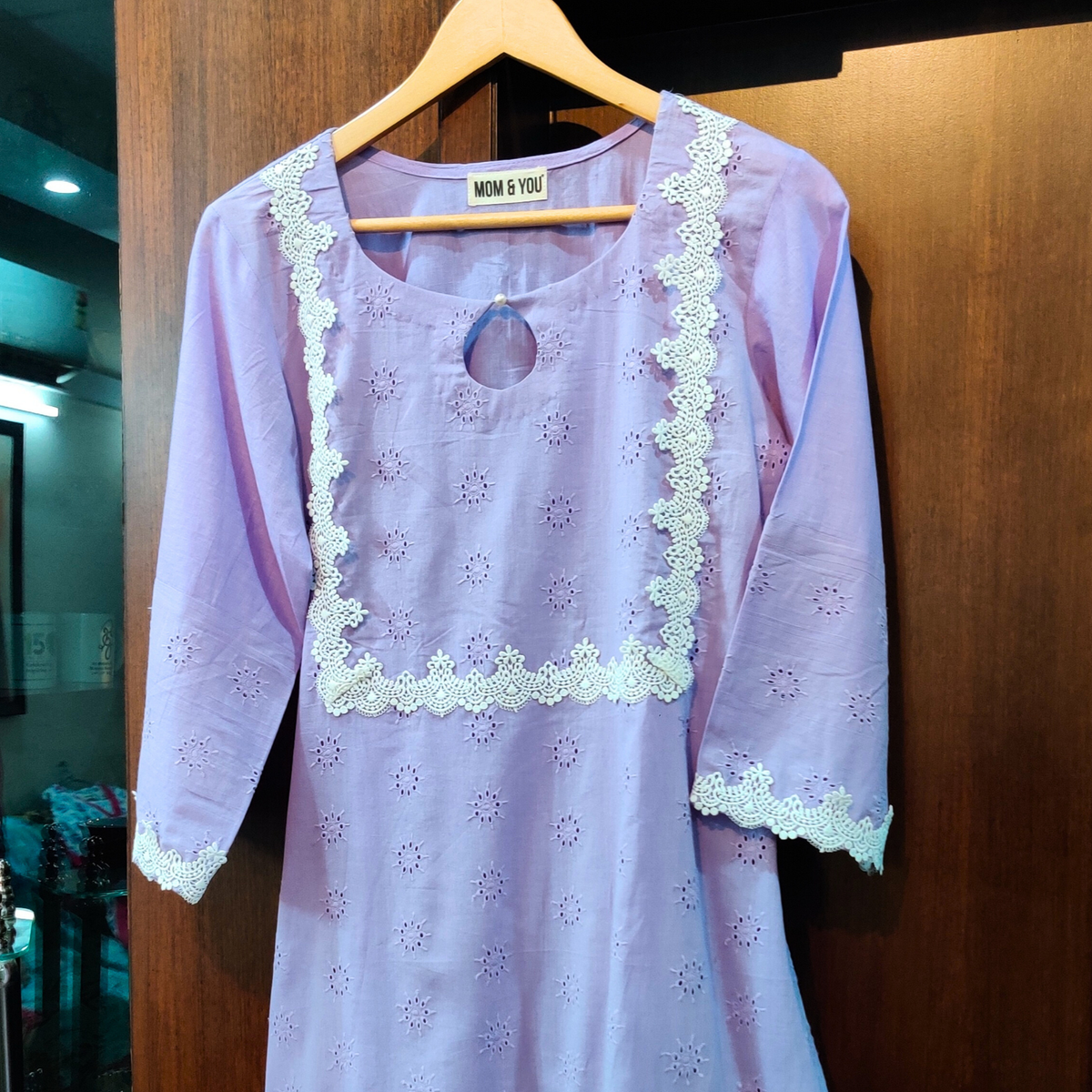 Purple Schiffli Cotton Stitched Kurta - Mom & You Clothing