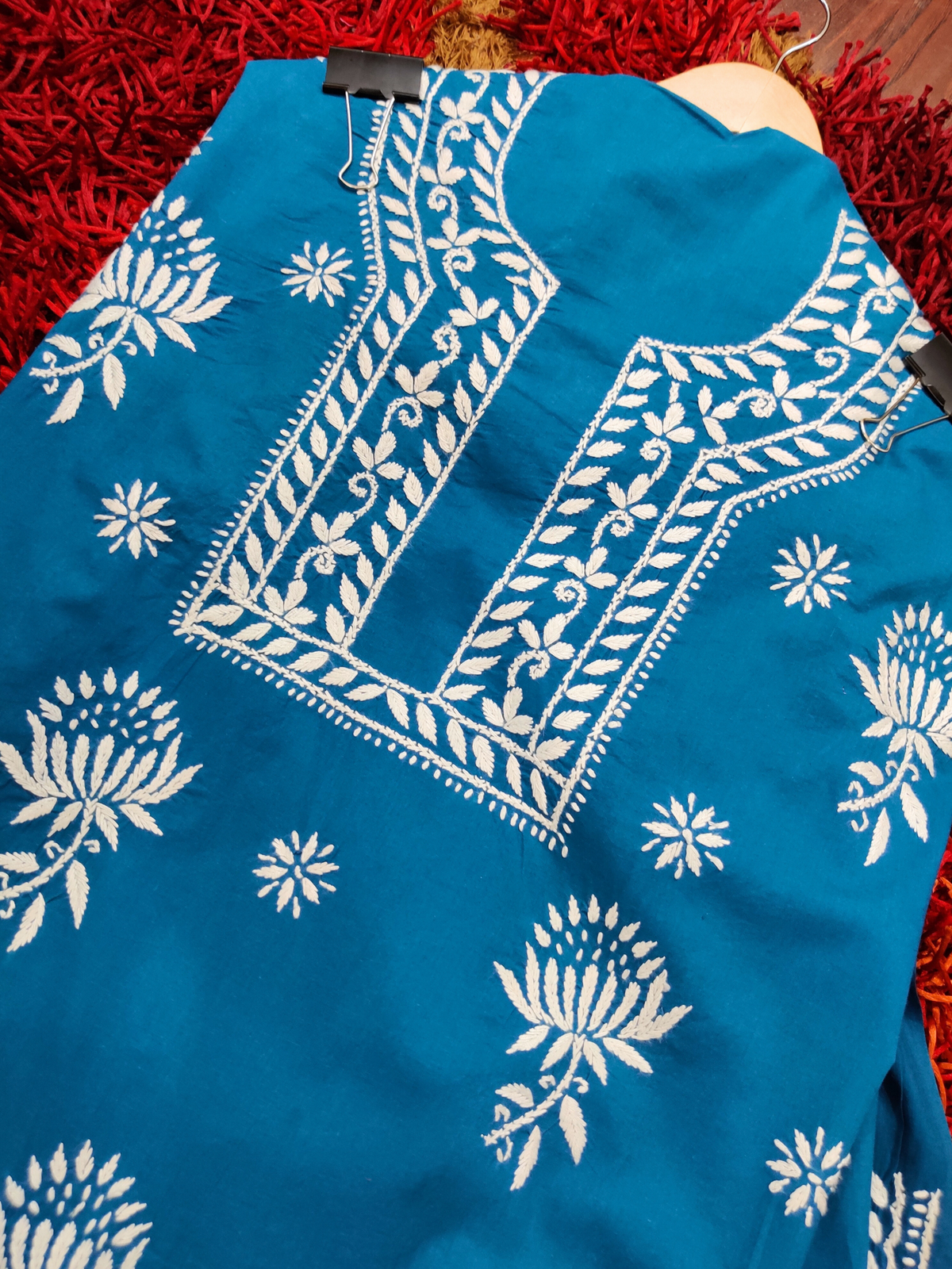 Teal Chikankari Cotton Unstitched Kurta Dress Material - Mom & You Clothing