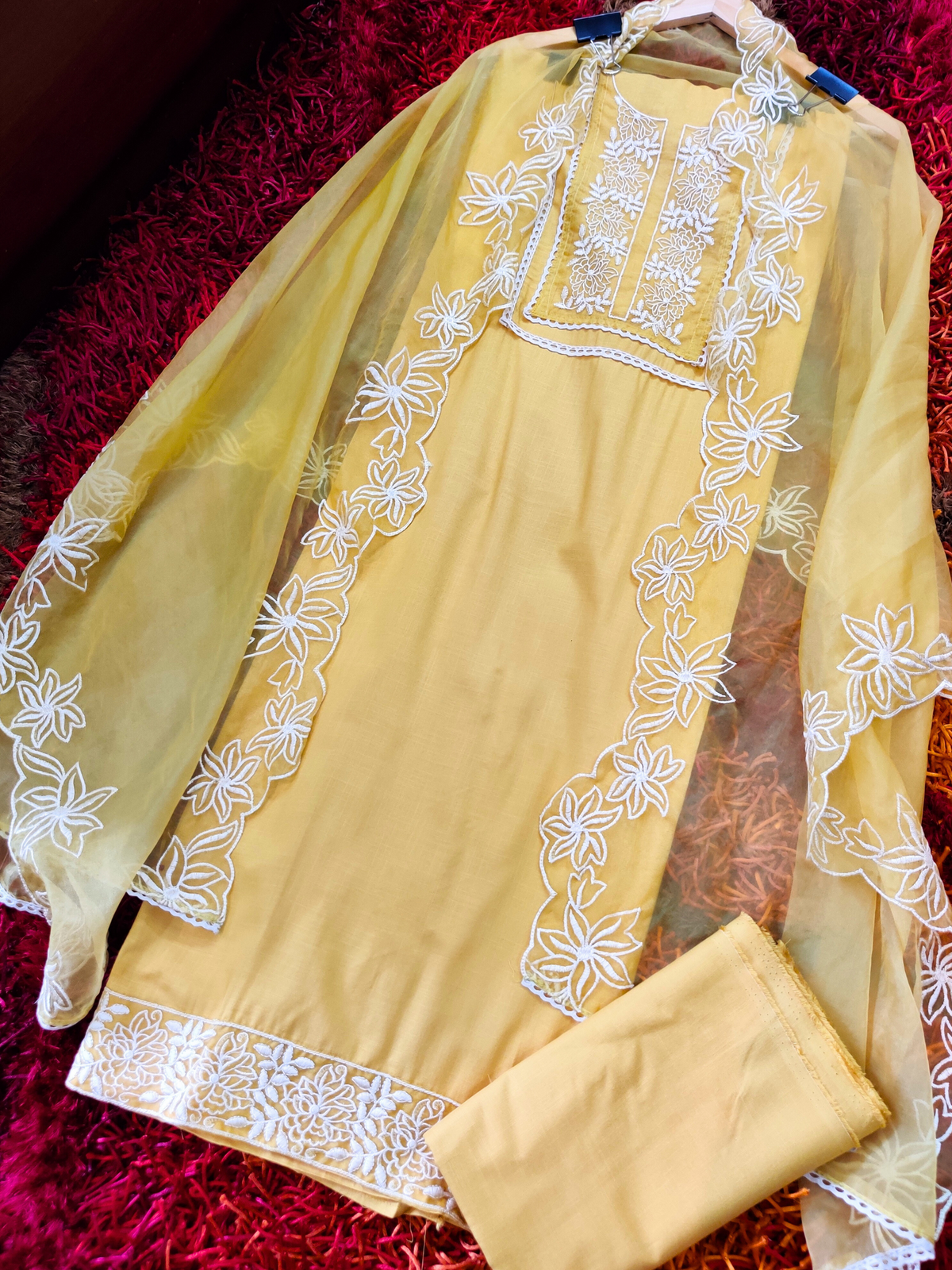 Yellow Cotton Embroidered Unstitched Dress Material Suit Set - Mom & You Clothing