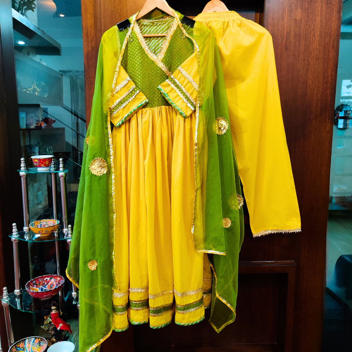 Yellow Cotton Stitched Anarkali Suit Set - Mom & You Clothing